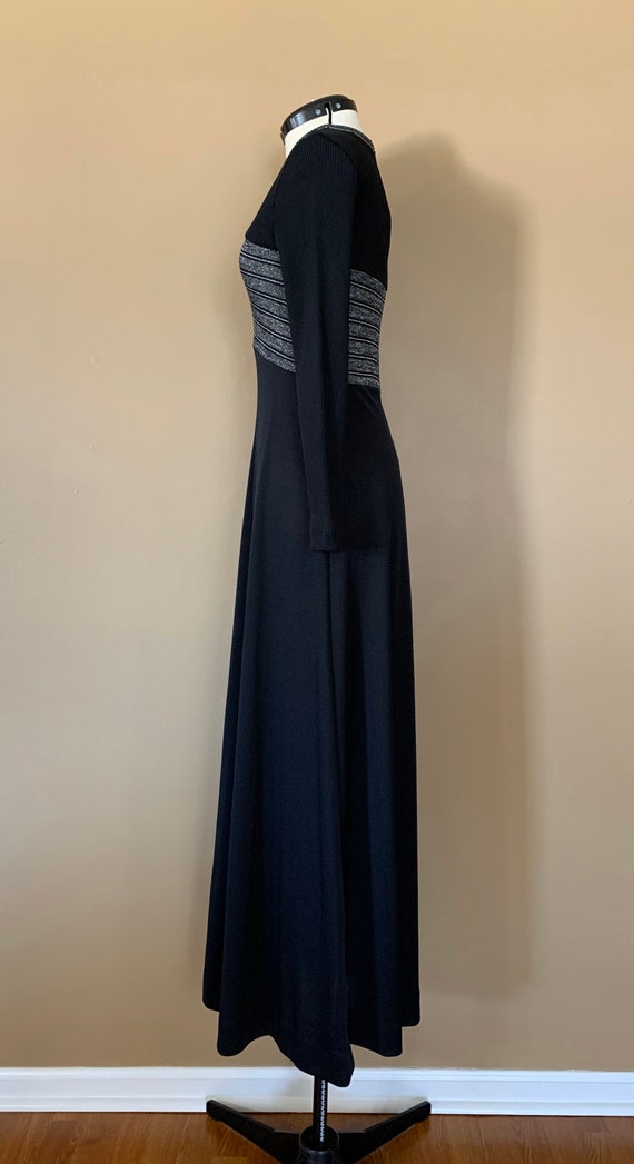 70's Long Dress Black Small / 70's Black and Silv… - image 5