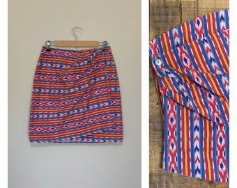 28/29 "90's Aztec Wrap Skirt / 90s Wrap Skirt Weatern / 90s Aztec Western Print Skirt / High Waisted Wrap Skirt / 90s Clothing Women