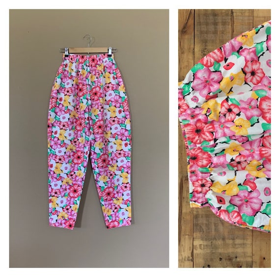 90’s Pants High Waisted Floral / Pull On Floral Co