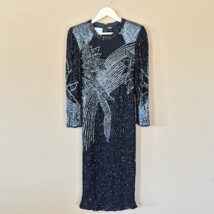 Stunning 80s Prom Dress / 80s Party Dress / Prom Dress / 90s Prom Dress / Black Party Dress / Beaded Dress