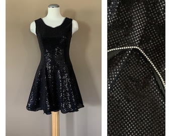 90s Black Prom Dress Sequin Black Prom Dress / Size 11/12 Prom Dress / Short Prom Dress Black / Vintage Prom Dress / Black Sequin Dress