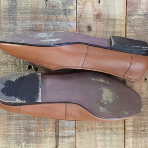 Vintage Brown Leather Woven Flats / Womens Loafers / Leather Flats / Leather Slip Ons image 5