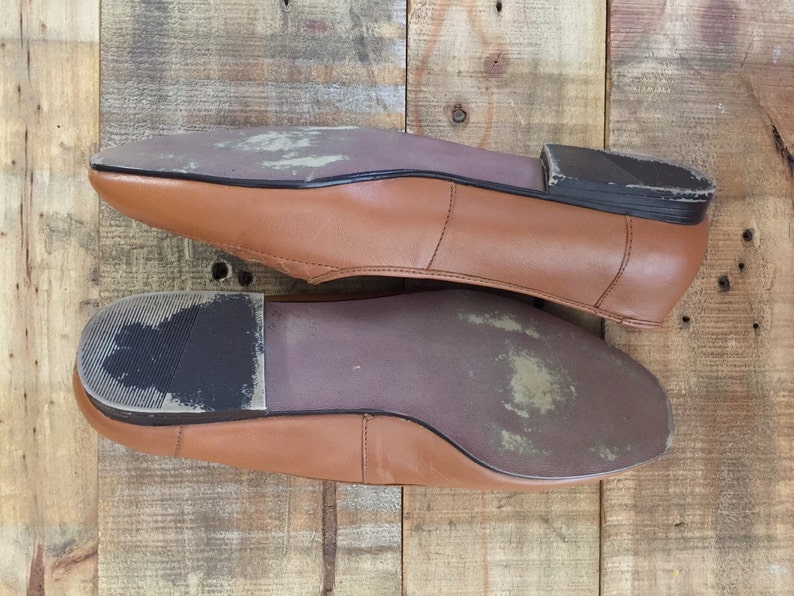Vintage Brown Leather Woven Flats / Womens Loafers / Leather Flats / Leather Slip Ons image 5