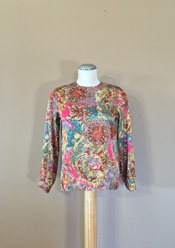 80s long sleeve shirt / Abstract Print Shirt / But