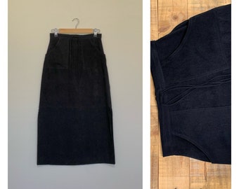 28/29” 90’s Black Maxi Cargo Skirt Medium / 90’s Suede Skirt / 90s Skirt Black / 90s Skirt Long / Grunge Skirt Long / Maxi Skirt Size 8