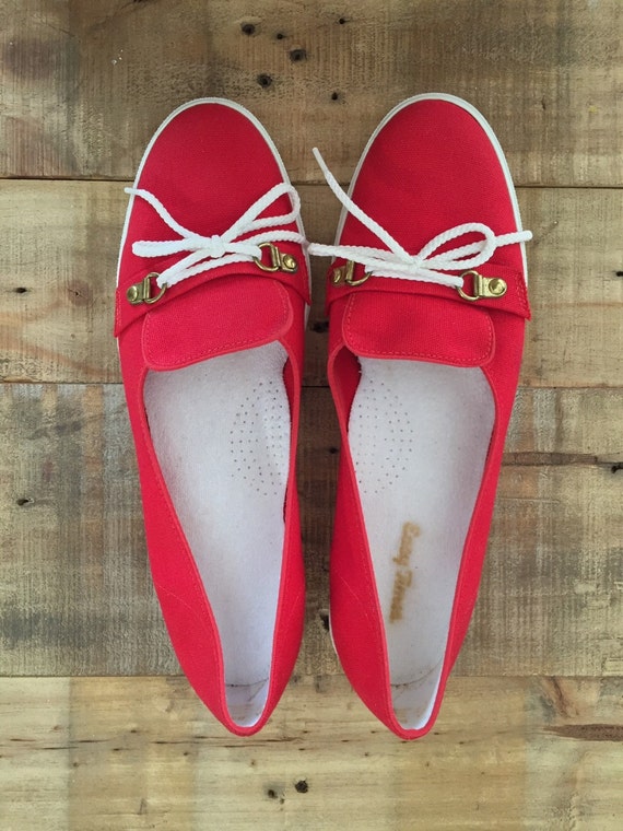 Womens Penny Loafers / Vintage Red Flats / Womens Loa… Gem