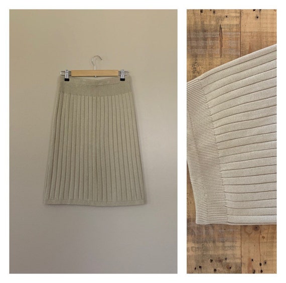 90s Vintage Sweater Skirt Bodycon / 90s Tan Knit … - image 1