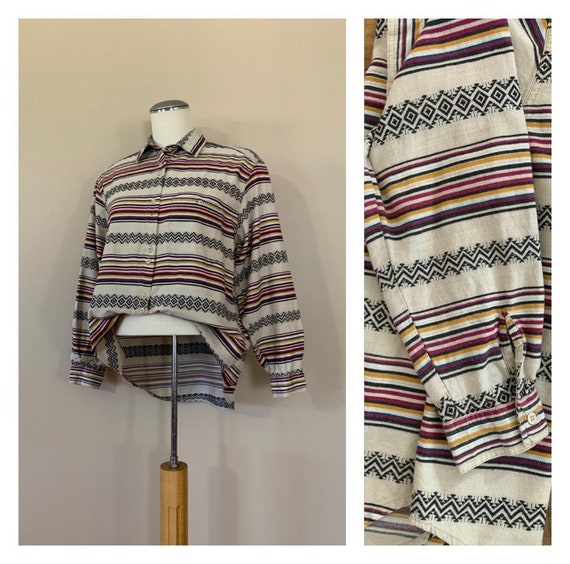 90’s Oversized Striped Button Down Shirt/ Oversize