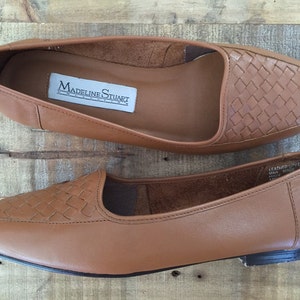 Vintage Brown Leather Woven Flats / Womens Loafers / Leather Flats / Leather Slip Ons image 2