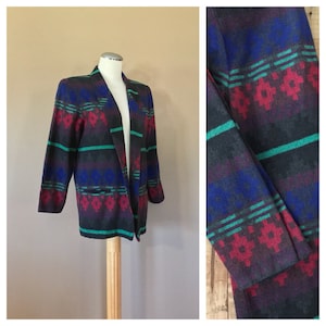 90&#39;s Aztec Wool Coat Women Large / 90s Wool Coat Women / 90s Wool Jacket / 90s Wool Coat / 90s Blazer Wool / 90s Streetwear Coat
