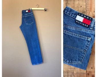 29" Tommy Hilfiger Jeans / High Waisted Jeans / 90s Jeans/Vintage High Waisted Jeans/Mom Jeans/Acid Wash Jeans/80s Jordache Jeans