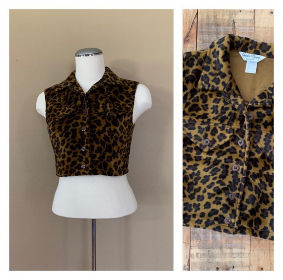 90’s Crop Top Leopard Print / Velvet Crop Top Vint