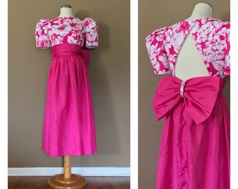 80er Jahre Prom Kleid 90er Jahre Prom Kleid / rosa Prom Kleid / Medium Prom Kleid / lange Prom Kleid / Vintage Prom Kleid Kleid / geschwollene Ärmel Kleid