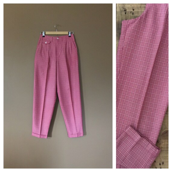 High Waisted Plaid Cotton Pants / Womens Cotton Pa