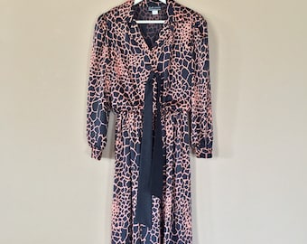 Vintage 70s Dress / Leopard Print Dress / Vintage Dress / 80s Dress / Pleated Dress / Vintage Peplum Dress  / 80s clothing
