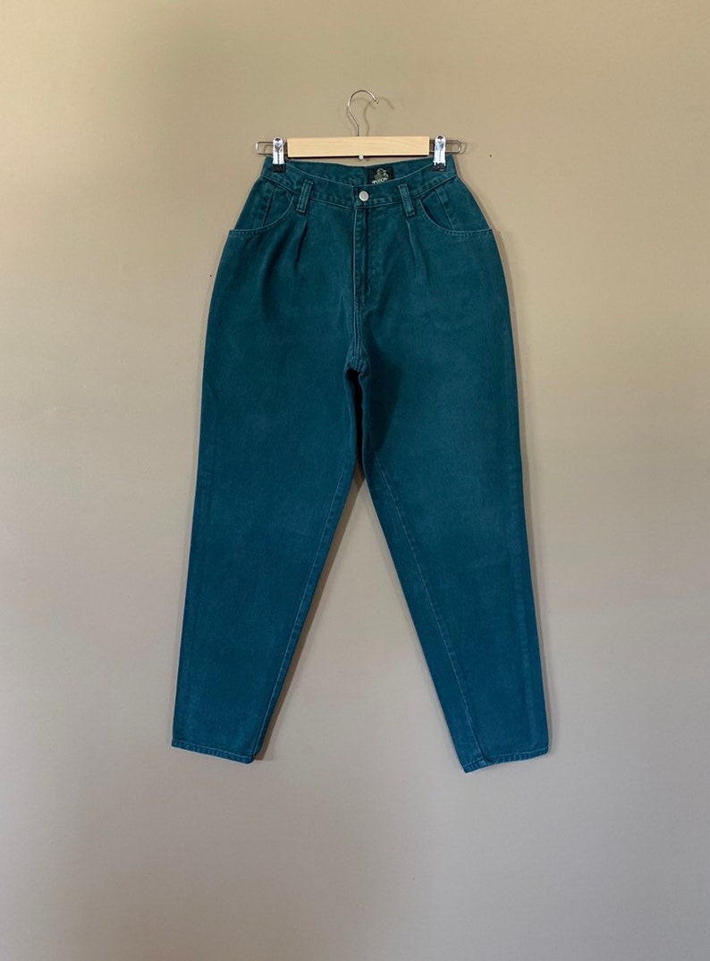 25 Sasson High Waisted Jeans Green / 90s Womens Jeans Green / Vintage Sasson Jeans High Waist / Pleated 90s Jeans Women image 2