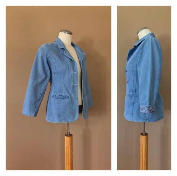 90s Denim Blazer Jacket Medium / Vintage Jean Jac… - image 1