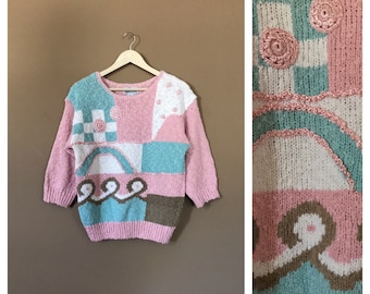 Oversized Granny Sweater / Pastel Sweater / Grunge Sweater / 90s Sweater / Ugly Sweater/ 90s clothing / 80s clothing / 80s sweater