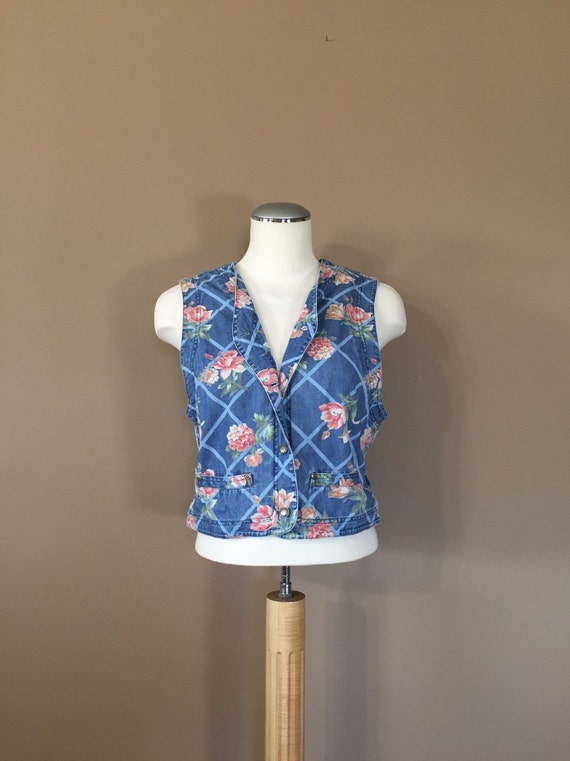 90s Vest / Blue Jean Vest / Cropped Vest / 90s cl… - image 1