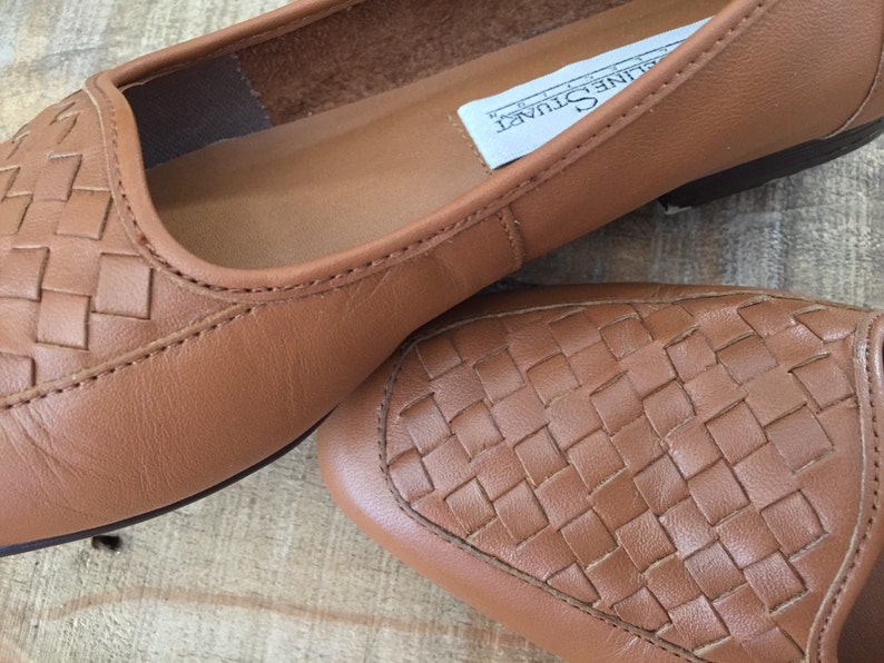 Vintage Brown Leather Woven Flats / Womens Loafers / Leather Flats / Leather Slip Ons image 4