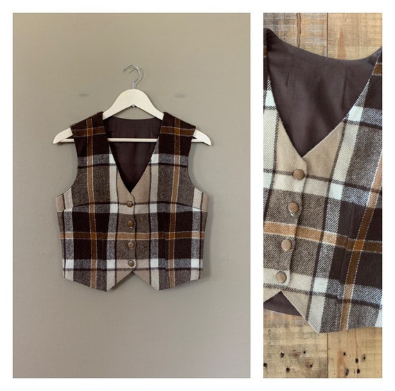 Vintage Plaid Crop Top Medium / Vest Crop Top Vint