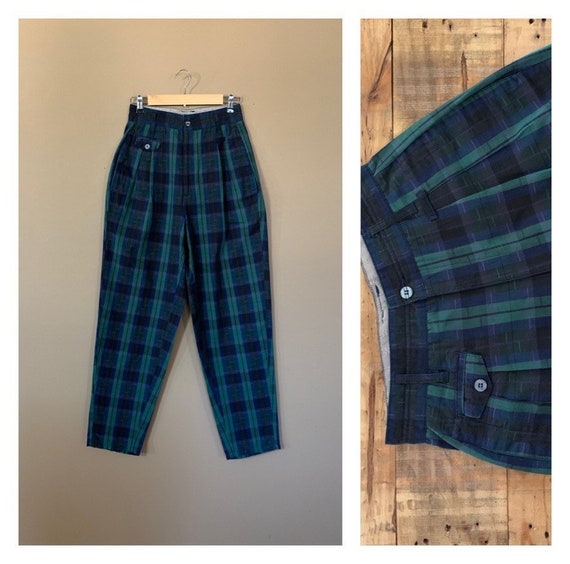 90’s Plaid Tartan Pants High Waisted Cotton Plaid
