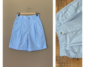 90’s High Waisted Blue Shorts Cotton / 90’s Shorts Small Size 6 / High Waisted Blue Shorts / 90s Pleated Blue Bermuda Shorts