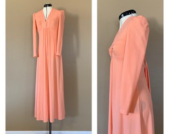 70's Long Dress Coral Small / 1970's Dress Womens Dress Small /  70's Women’s Dress / 70's Party Dress Small