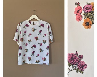 80s Shirt / 90s Shirt / Floral Blouse / Floral Shirt / 80s Blouse / 90s Blouse / 80s clothing / 90s clothing / Short Sleeve Shirt