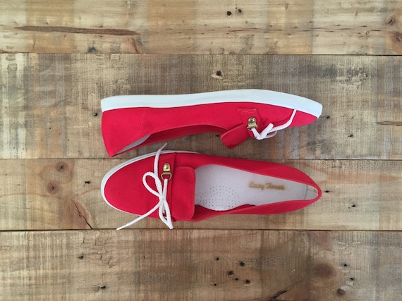 Womens Penny Loafers / Vintage Red Flats / Womens… - image 1