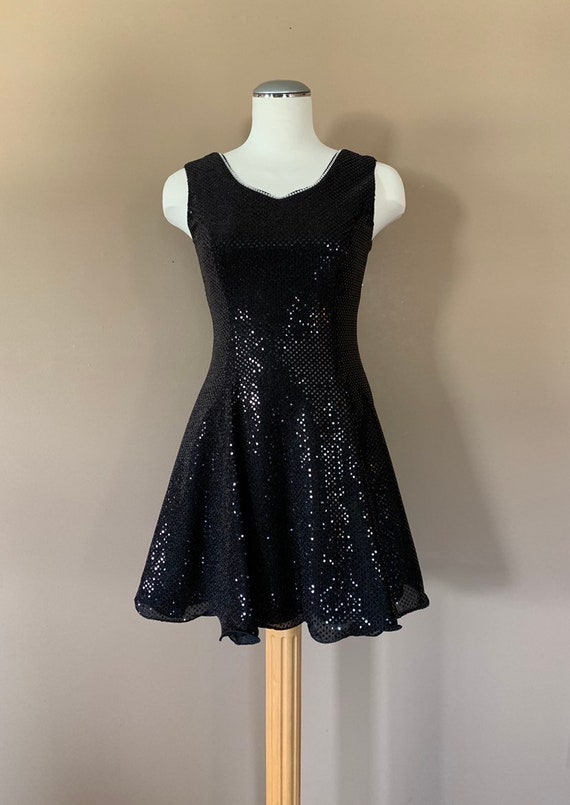 90s Black Prom Dress Sequin Black Prom Dress / Si… - image 2