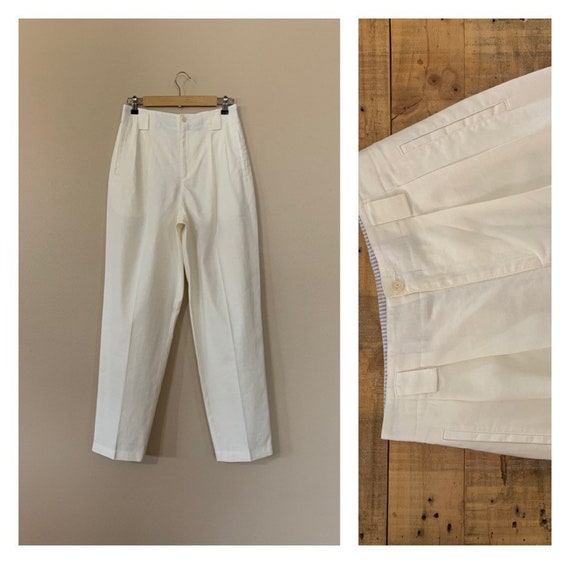 29” White Linen Pants High Waisted Cotton / Women’