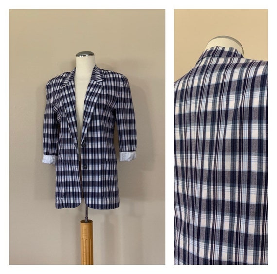 90s Plaid Blazer Oversized / 90s Sports Coat Plai… - image 1