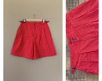 29” Red Striped High Waisted Shorts Cotton /Plaid Shorts / 90’s Shorts Size 10 / High Waisted Shorts / 90’s Striped Shorts Size 29