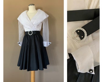 80er Jahre Ballkleid 90er Jahre Ballkleid / 80er Jahre Party Kleid / 90er Jahre Party Kleid / Ball Kleid groß / kurze Ball kleid schwarz schiere Ärmel