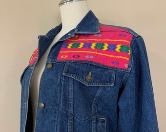 Vintage Denim Jacket Aztec Embroidered / Vintage Jean Jacket