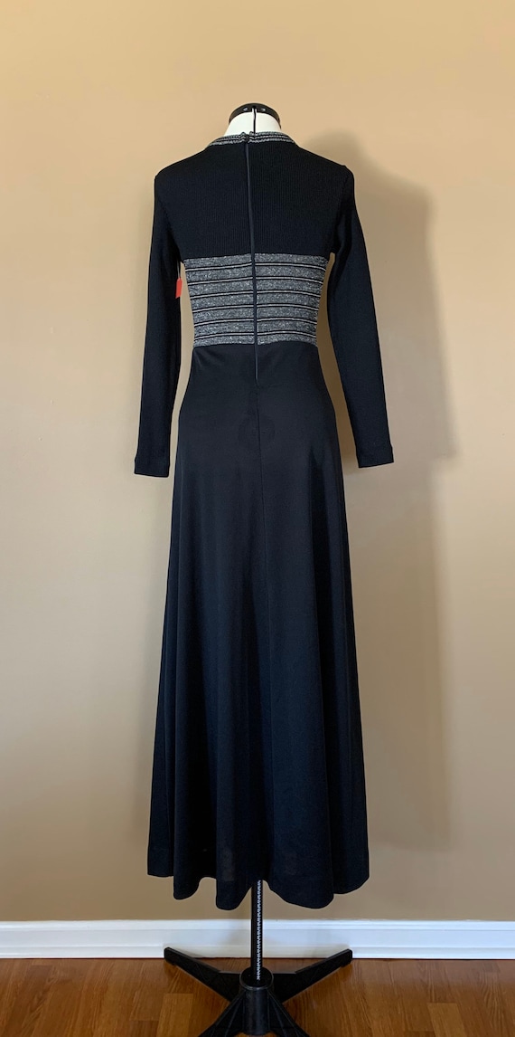 70's Long Dress Black Small / 70's Black and Silv… - image 7