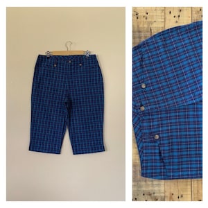 34”/35” 90’s Pants Plaid Tartan High Waisted  / Plaid Cotton Capri Pants / Tartan Pants / Womens 90&#39;s Pants / 90s Cotton Pants