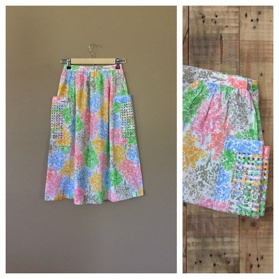 Small 80's High Waisted Skirt/Cotton Skirt/90s Ski