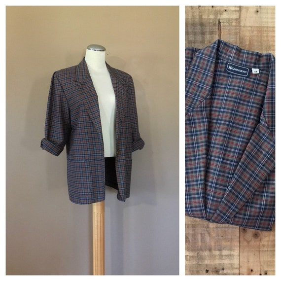 90s Plaid Blazer Oversized / 90s Sports Coat Plaid