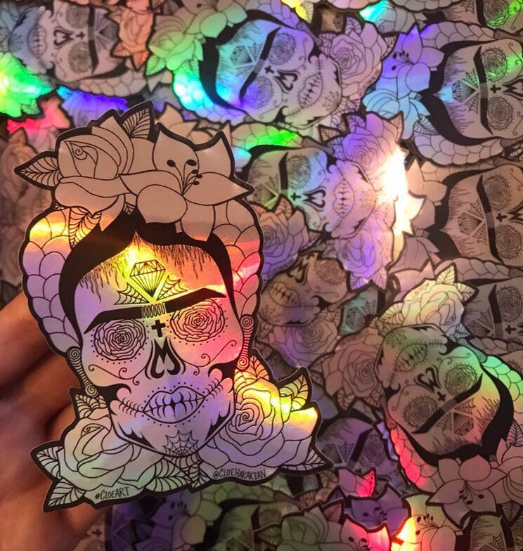 Holographic Frida Sugarskull Graffiti Vinyl Sticker Decal