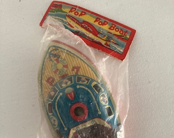 Juguete litográfico de hojalata de barco pop antiguo vintage