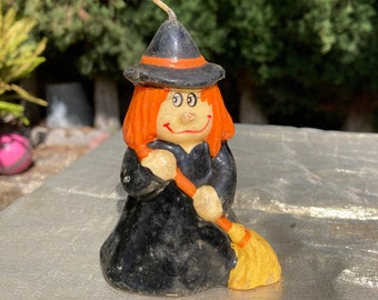 Vintage Wax Decorative Candle - Halloween Witch with a Broomstick and a smile!