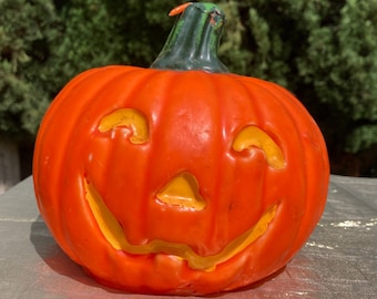 Vintage Decorative Large Halloween Wax Candle Jack O Lantern Pumpkin with a Smile 5.5&quot; tall