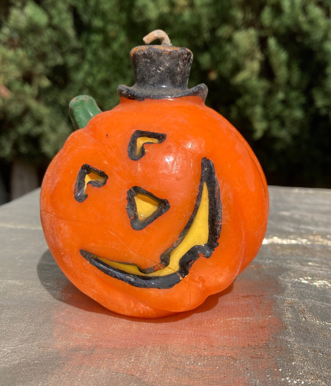 Vintage Halloween Decorative Wax Candle Tilted Jack O Lantern Pumpkin ...