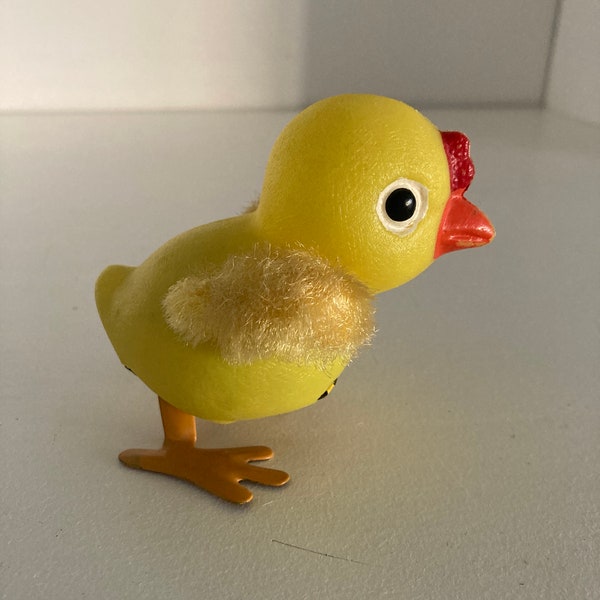 Vintage Wind Up Plastic Chick with Furry Wings - Made in Japan - Great for Spring or Easter too!