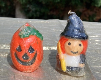 Vintage Halloween Decorative Wax Candles Jack O Lantern and Little Witch Gurley?