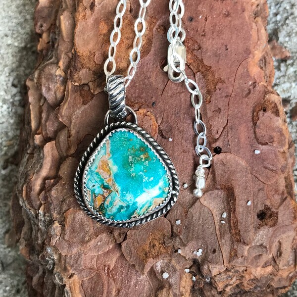 Bonanza Turquoise Pendant Necklace, sterling silver, western style, cowgirl jewelry, southwestern, artisan jewelry, natural turquoise, boho