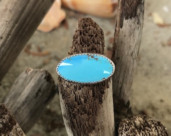 Golden Hills Turquoise Ring, size 5 1/4 or larger up to 8 1/2, sterling silver, natural turquoise, high grade turquoise western style ring,