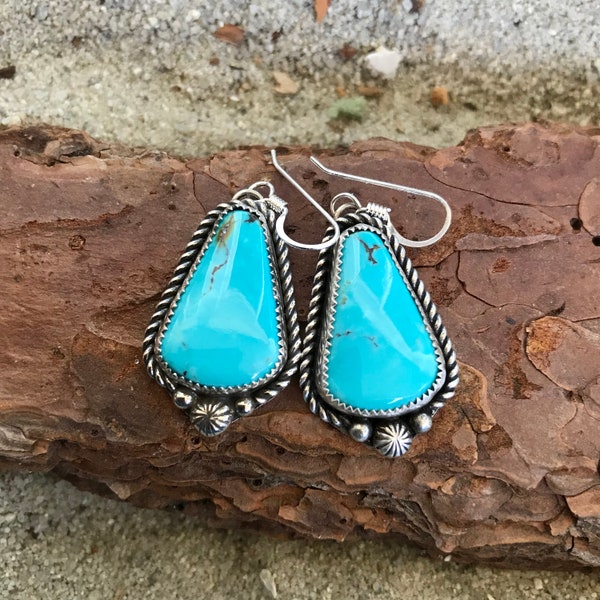 Kingman Turquoise Earrings, dangle, sterling silver, western style earrings, cowgirl earrings, southwestern jewelry, artisan jewelry, boho